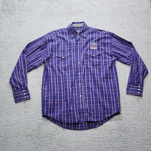 Wrangler National Patriot Shirt Long Sleeve Blue Plaid Western Rodeo Men's  L - Picture 1 of 10